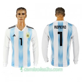 Camisolas de Futebol Argentina Romero 1 Equipamento Principal Copa do Mundo 2018 Manga Comprida